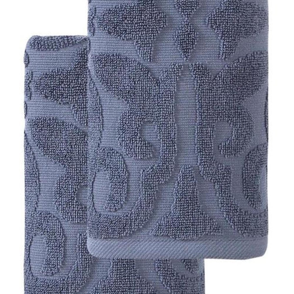 Set of Two Brown Floral Turkish Cotton 16" X 30" Hand Towels