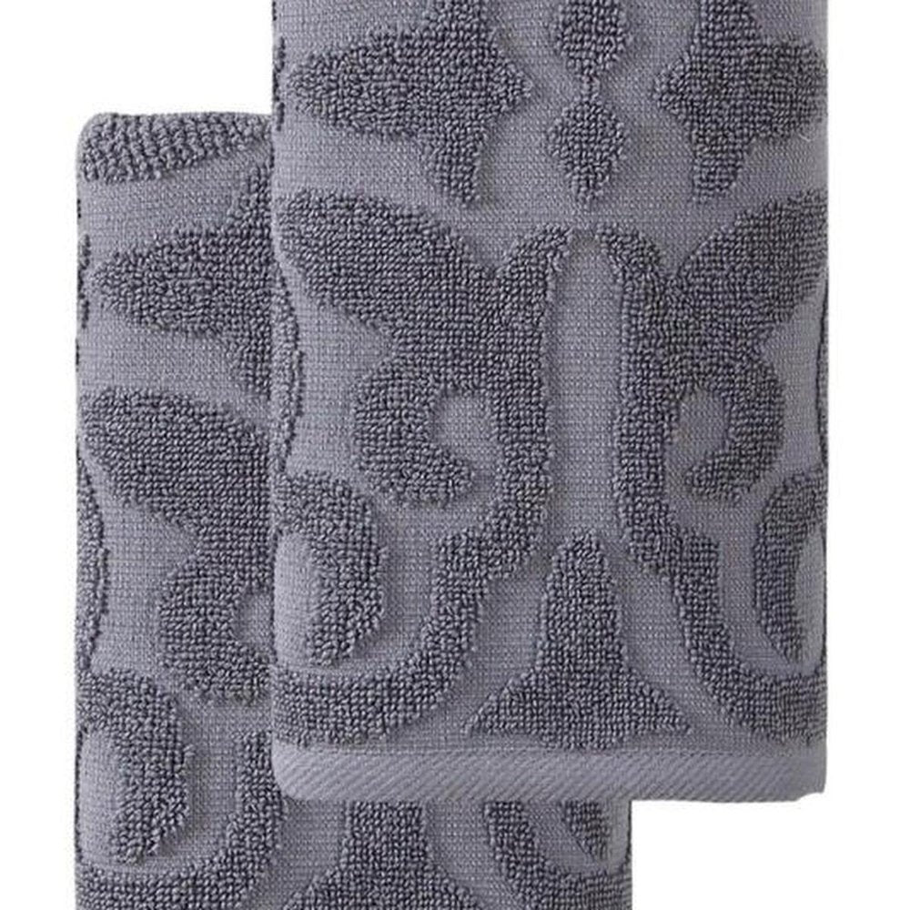 Set of Two Brown Floral Turkish Cotton 16" X 30" Hand Towels