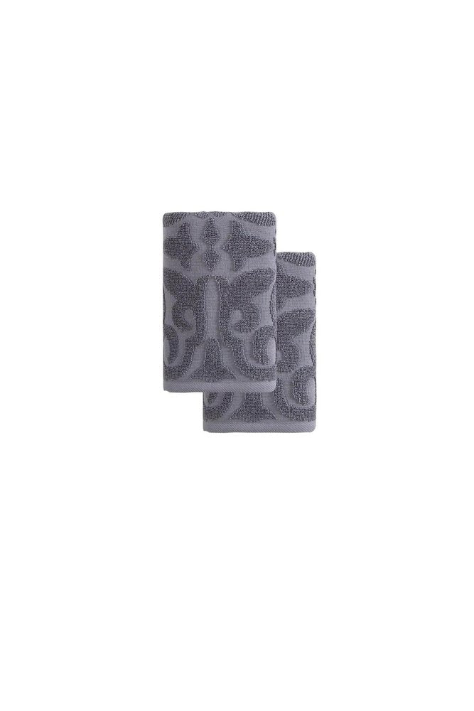 Set of Two Brown Floral Turkish Cotton 16" X 30" Hand Towels