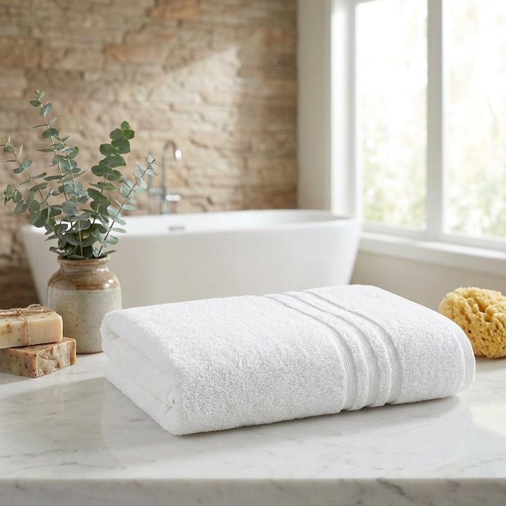 Set of Two White Turkish Cotton 27" X 54" Bath Towels