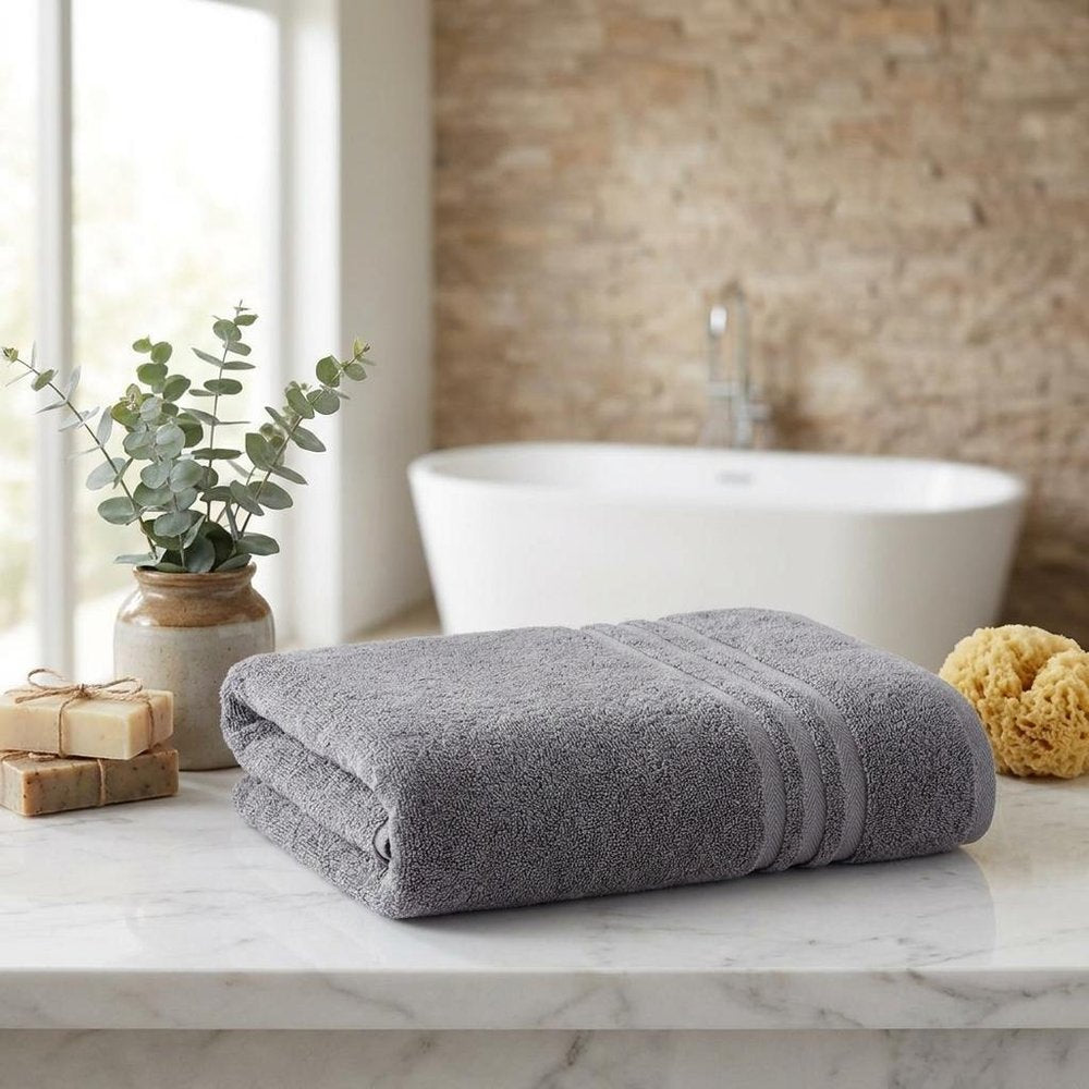 Set of Two White Turkish Cotton 27" X 54" Bath Towels