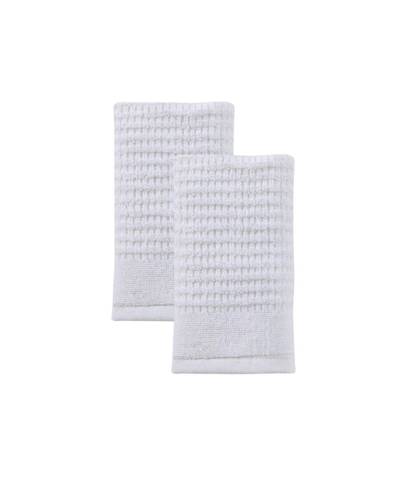 Set of Two White Polka Dots Turkish Cotton 16" X 30" Hand Towels