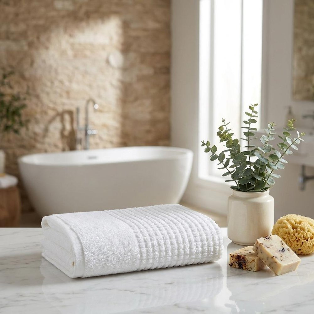 Set of Two White Polka Dots Turkish Cotton 16" X 30" Hand Towels