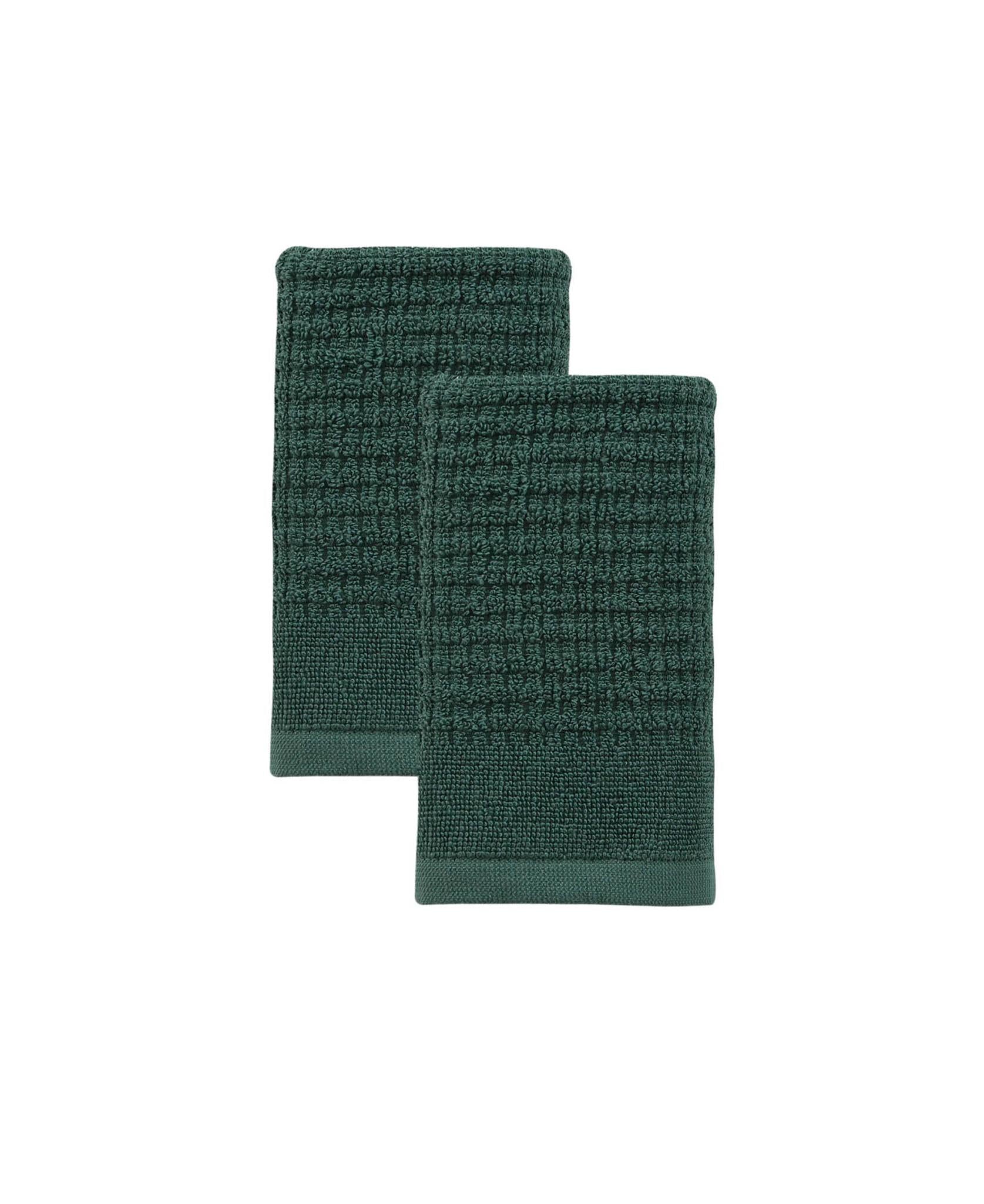 Set of Two Green Polka Dots Turkish Cotton 16" X 30" Hand Towels