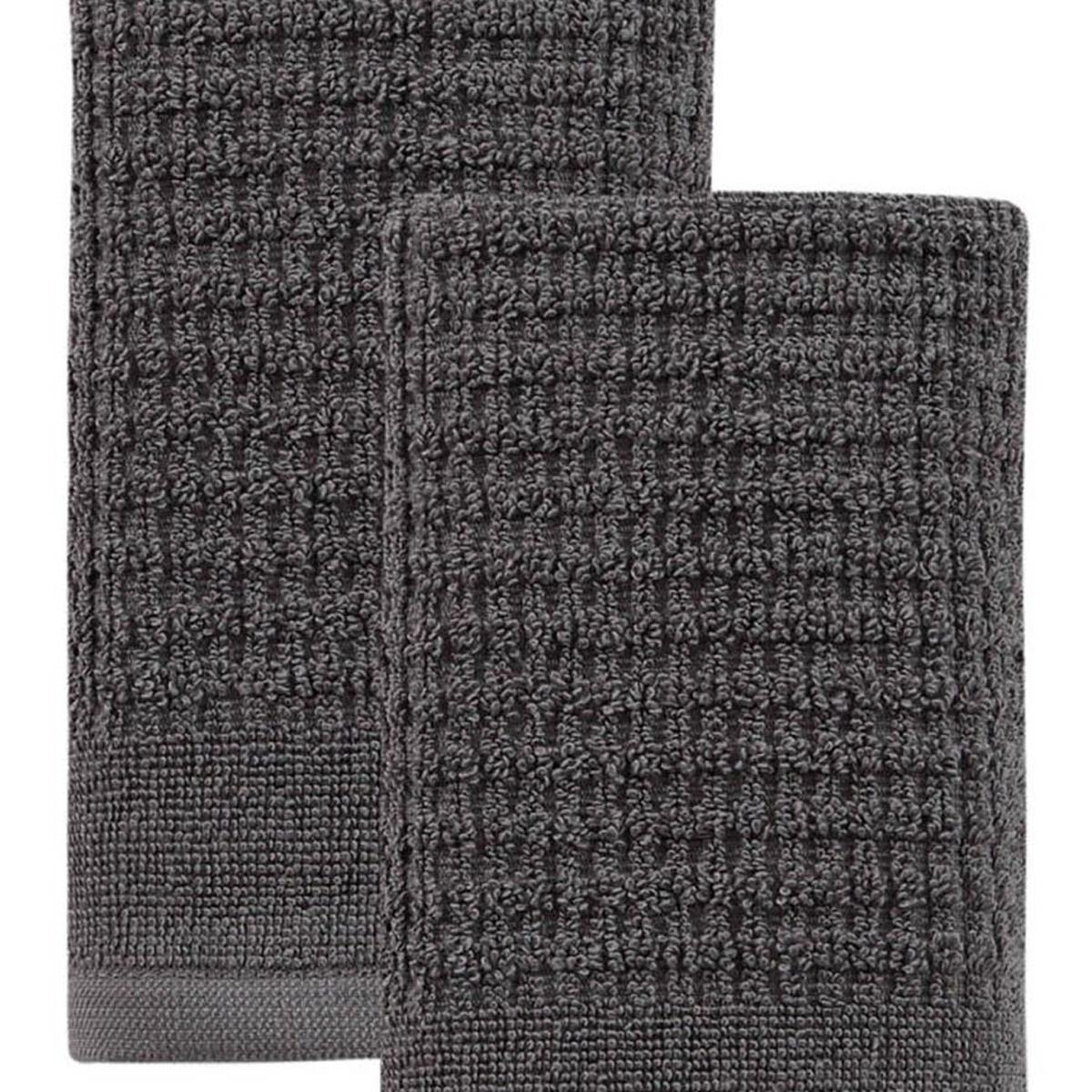 Set of Two Dark Gray Polka Dots Turkish Cotton 16" X 30" Hand Towels