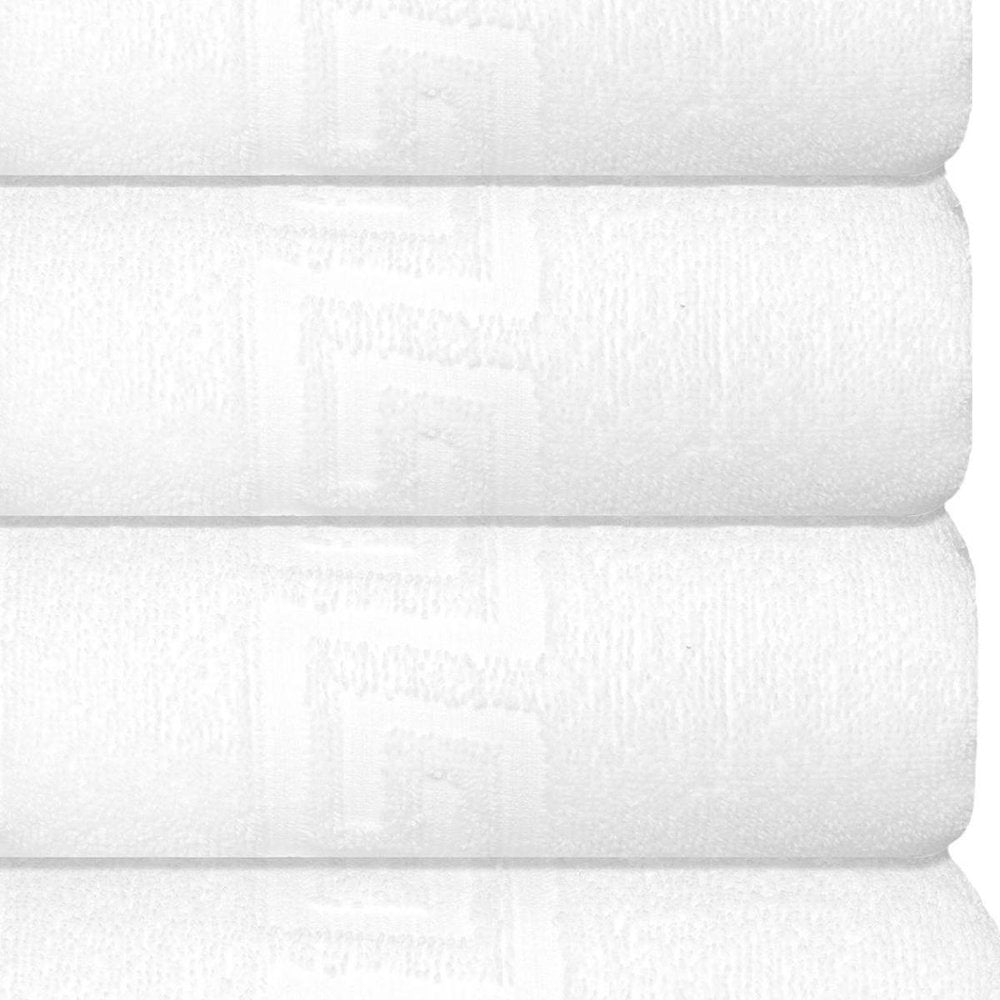Set of Four White Greek Key Turkish Cotton 16" X 30" Hand Towels
