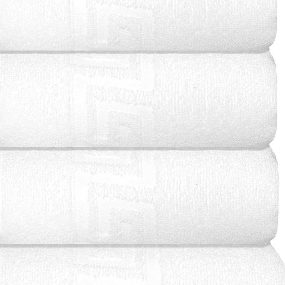 Set of Four White Greek Key Turkish Cotton 16" X 30" Hand Towels