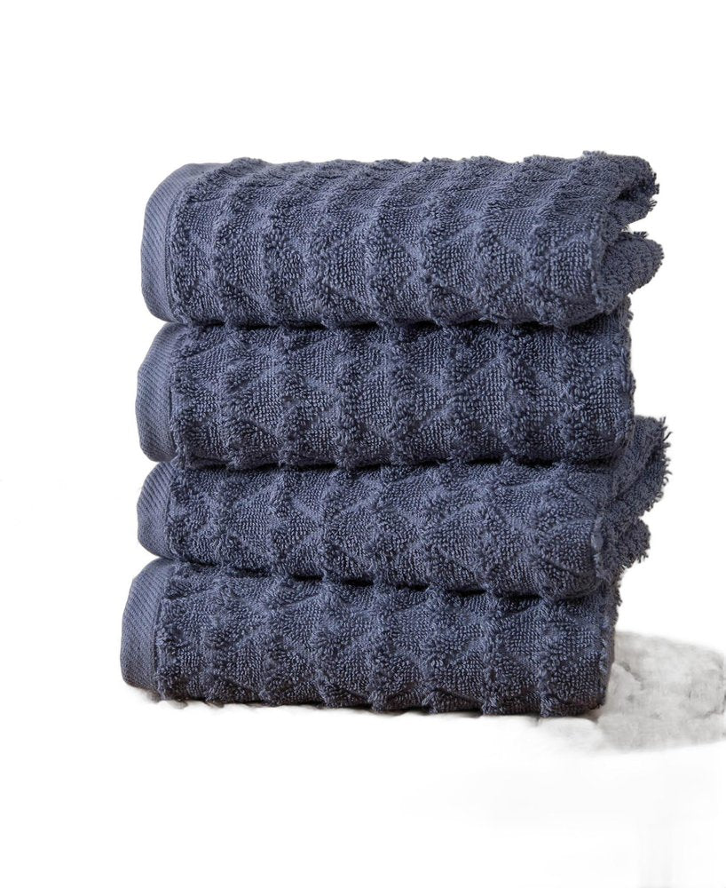 Set of Four Aqua Geometric Turkish Cotton 16" X 30" Hand Towels