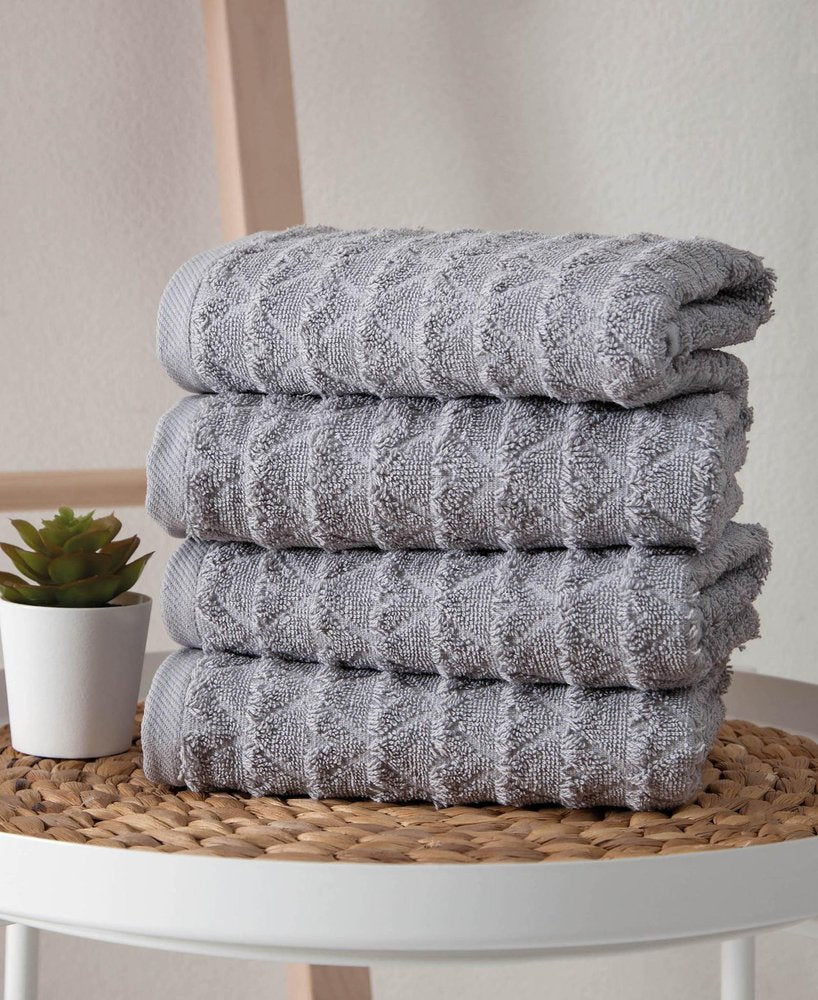 Set of Four Aqua Geometric Turkish Cotton 16" X 30" Hand Towels