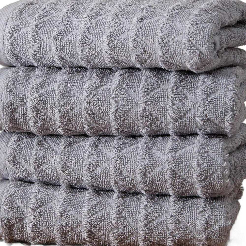 Set of Four Aqua Geometric Turkish Cotton 16" X 30" Hand Towels