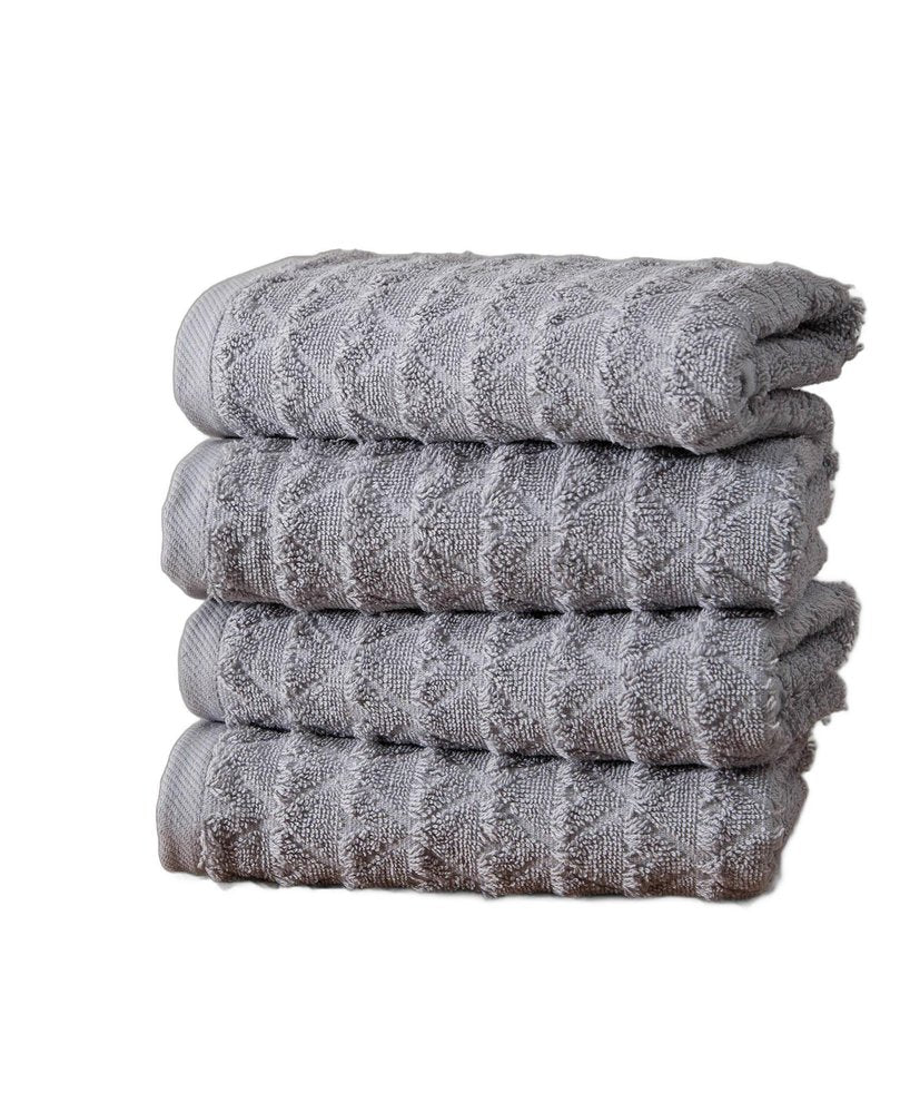 Set of Four Aqua Geometric Turkish Cotton 16" X 30" Hand Towels