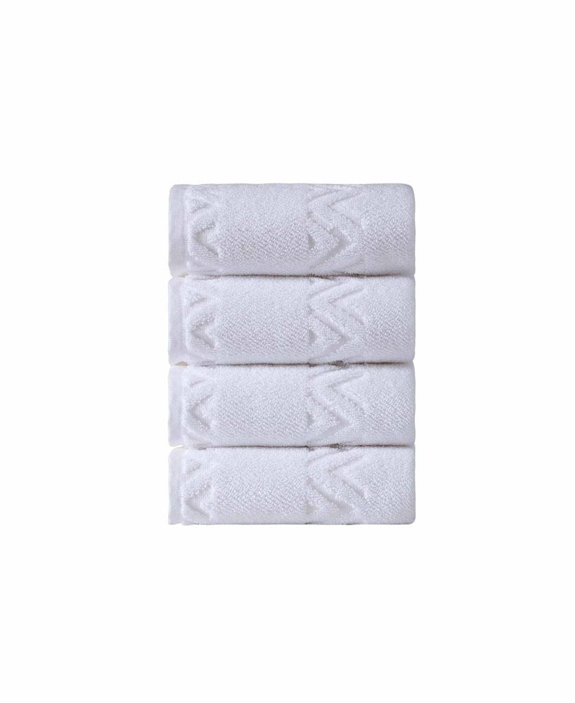 Set of Four White Geometric Turkish Cotton 27" X 54" Hand Towels