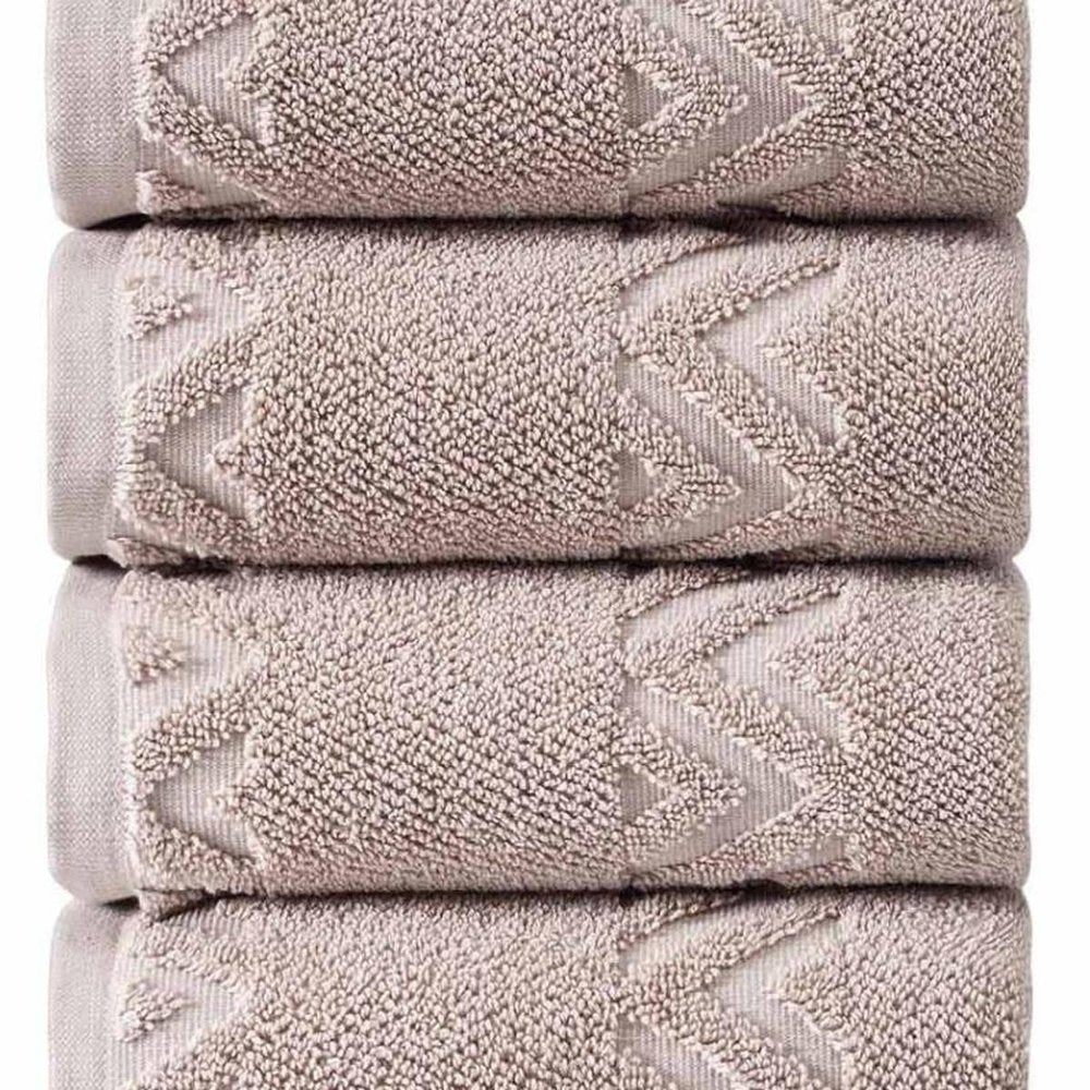 Set of Four White Geometric Turkish Cotton 27" X 54" Hand Towels