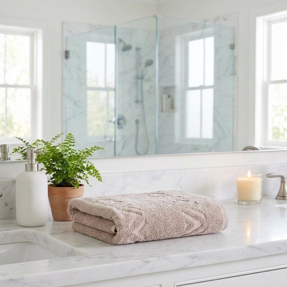 Set of Four White Geometric Turkish Cotton 27" X 54" Hand Towels