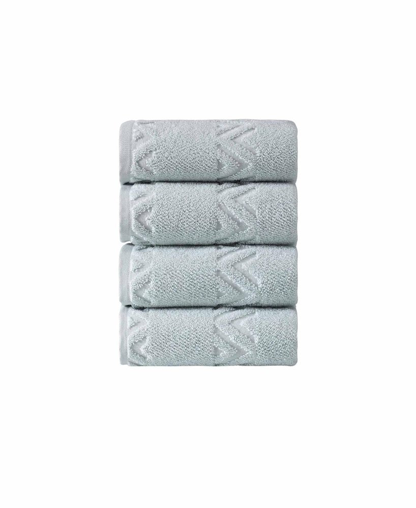 Set of Four White Geometric Turkish Cotton 27" X 54" Hand Towels