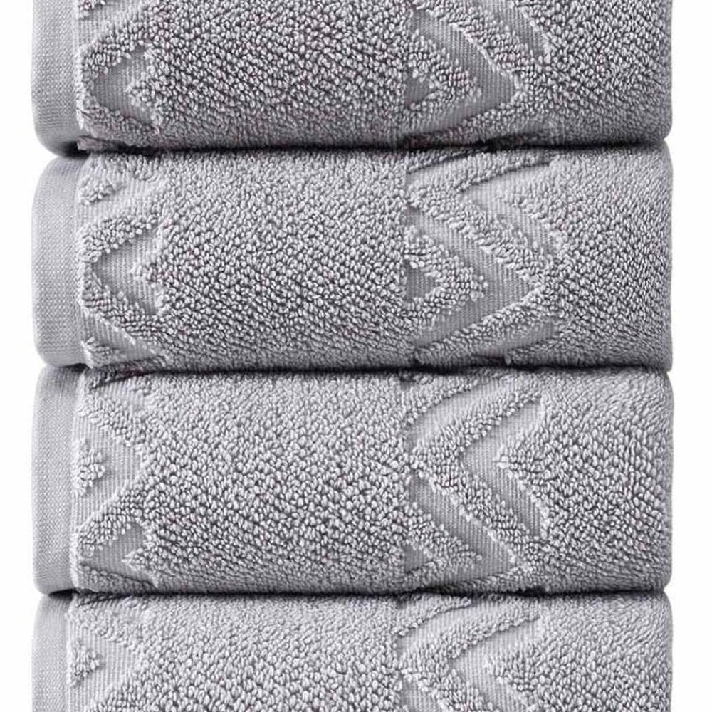 Set of Four White Geometric Turkish Cotton 27" X 54" Hand Towels