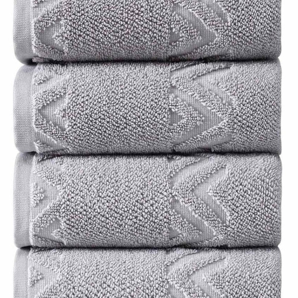 Set of Four White Geometric Turkish Cotton 27" X 54" Hand Towels