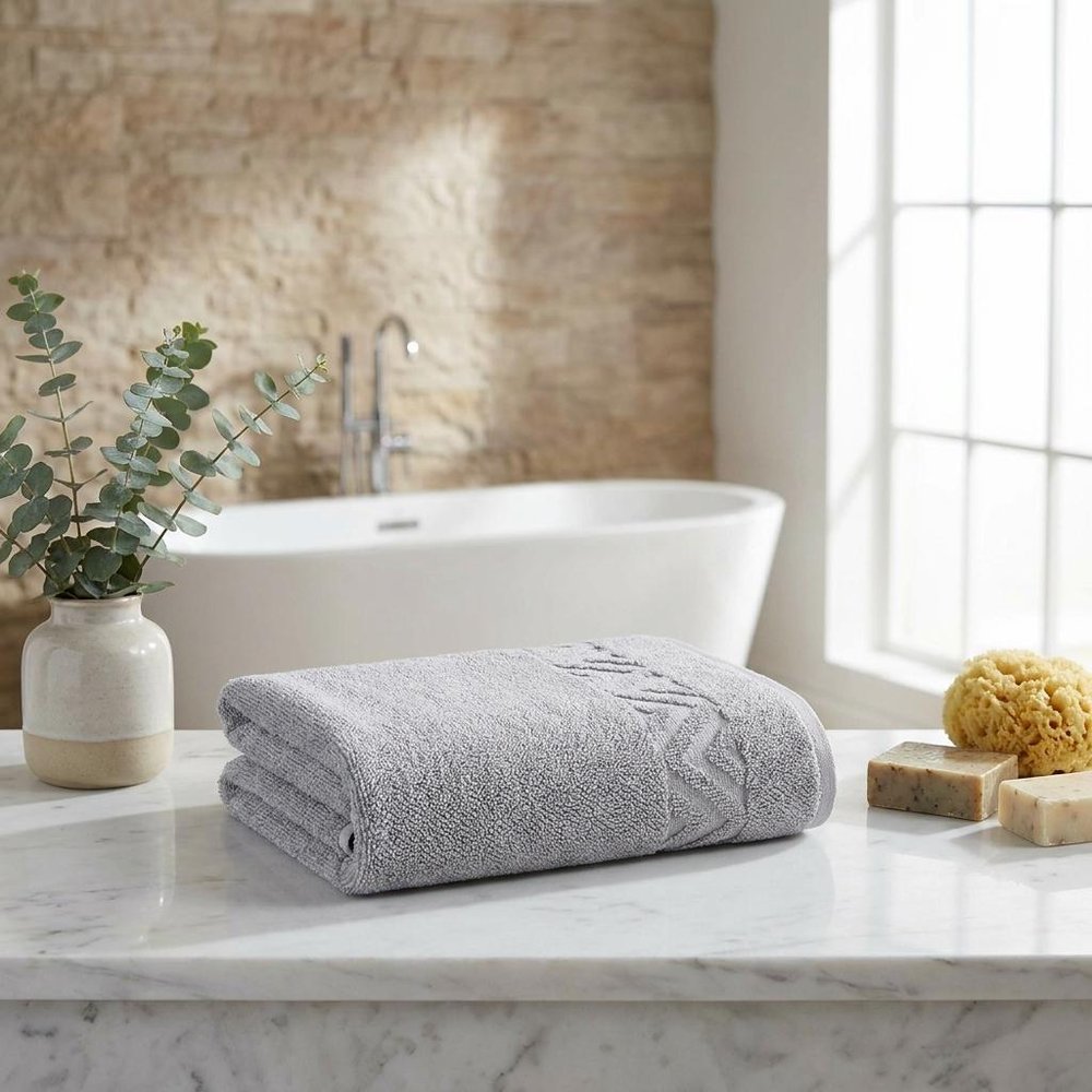 Set of Four White Geometric Turkish Cotton 27" X 54" Hand Towels