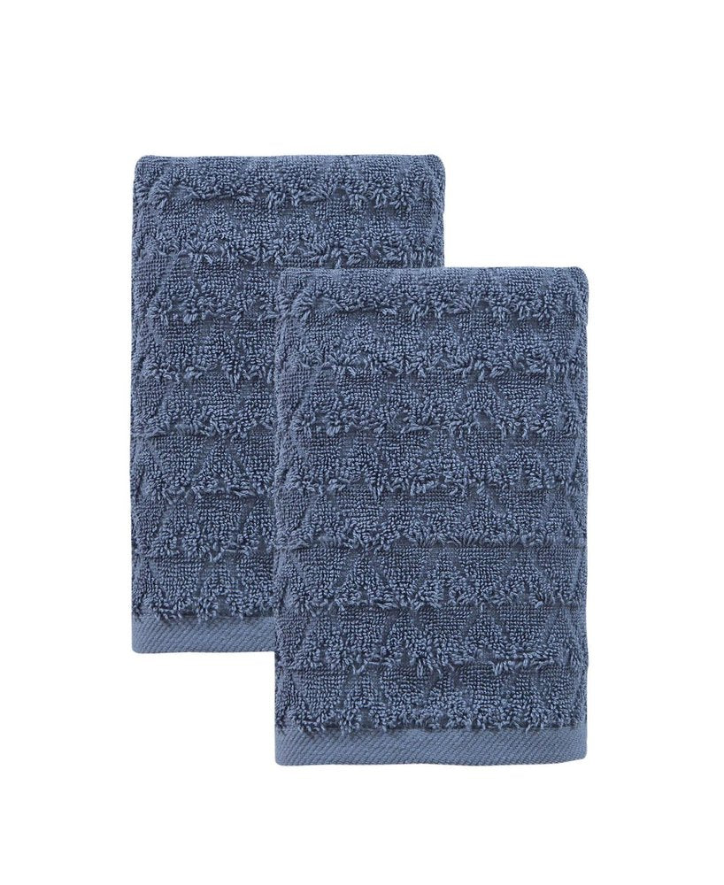 Set of Two White Geometric Turkish Cotton 27" X 54" Bath Towels