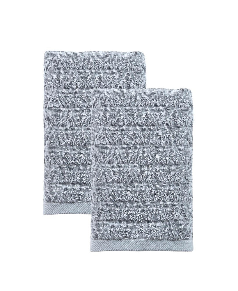 Set of Two White Geometric Turkish Cotton 27" X 54" Bath Towels