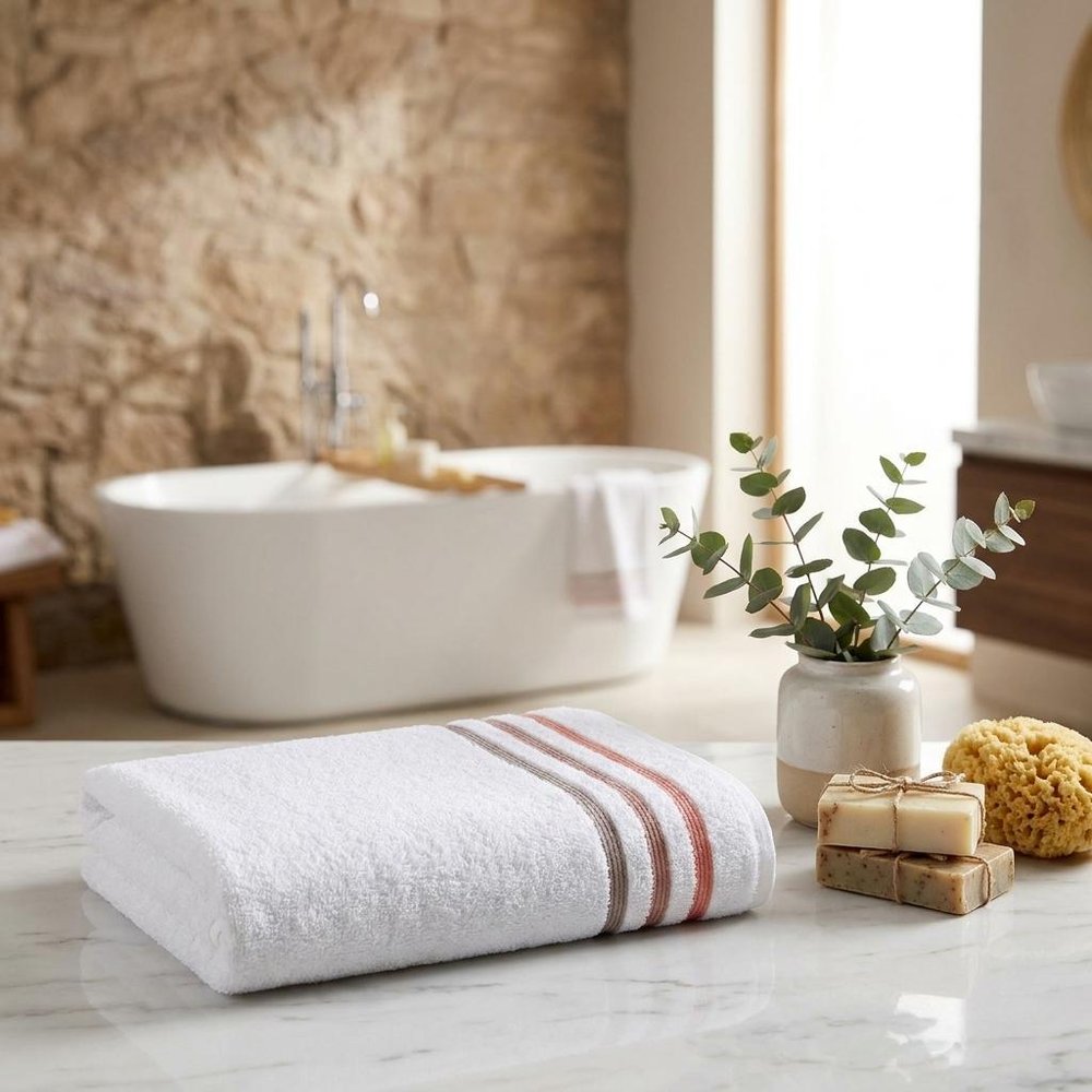 Set of Two White Turkish Cotton 27" X 54" Bath Towels