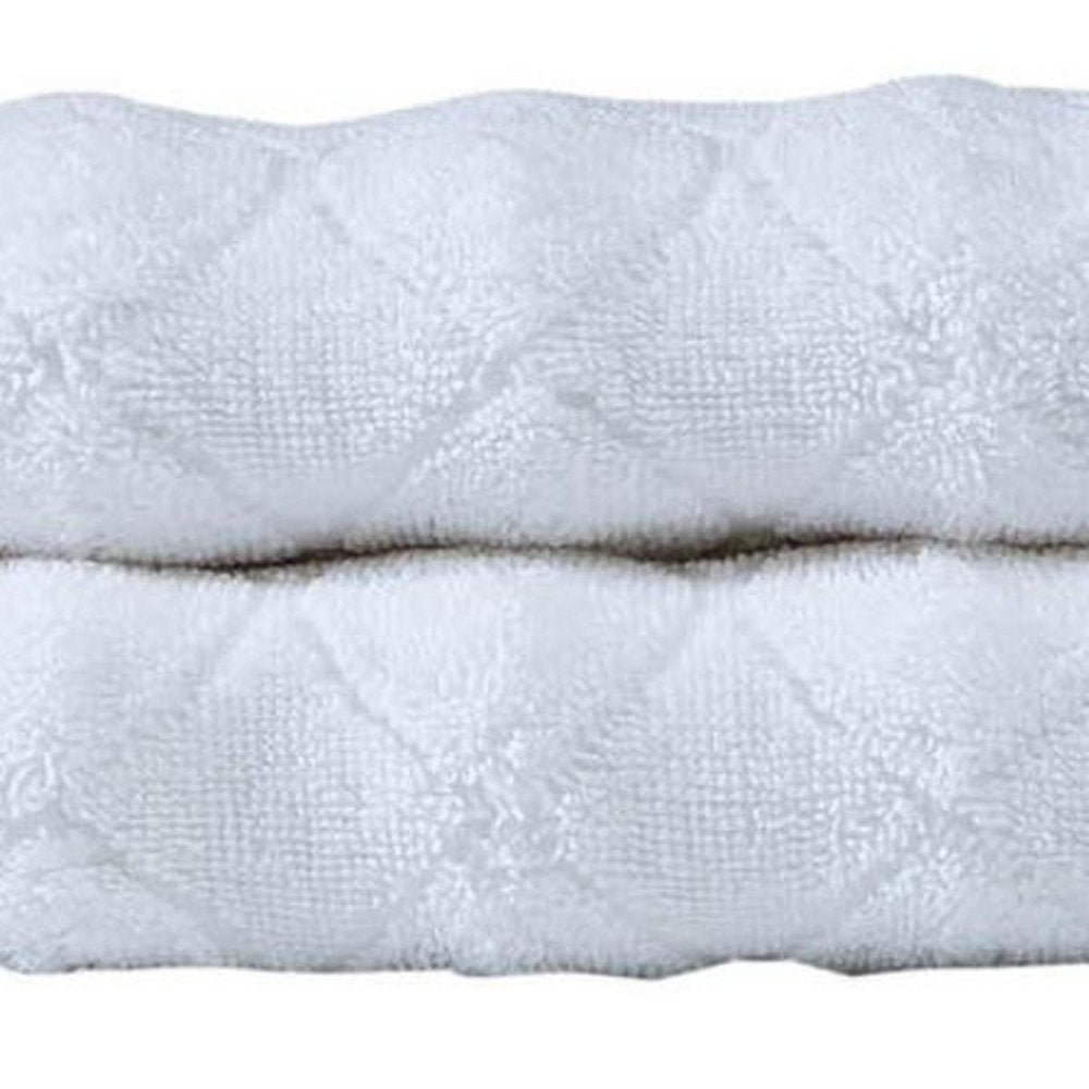Set of Two White Geometric Turkish Cotton 16" X 30" Hand Towels