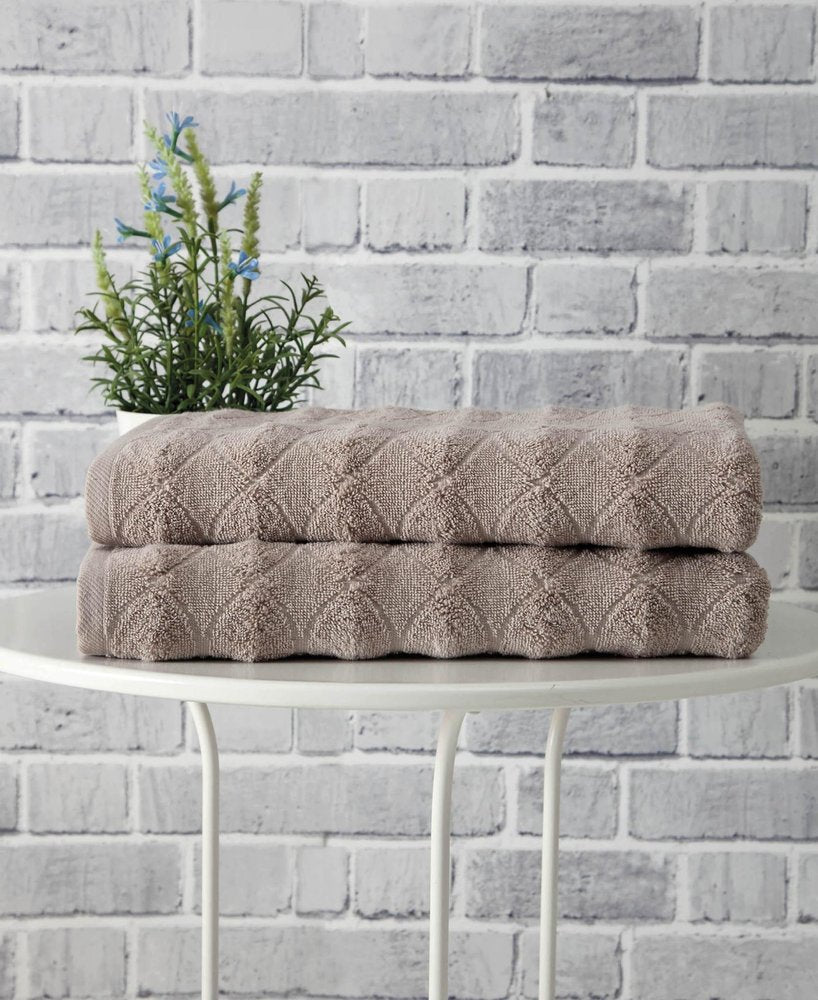 Set of Two White Geometric Turkish Cotton 27" X 54" Bath Towels