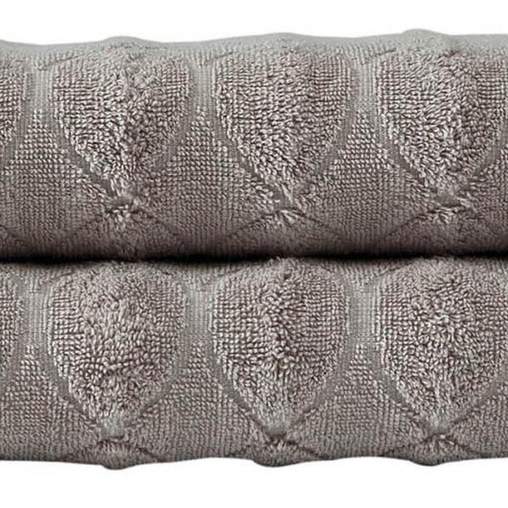 Set of Two White Geometric Turkish Cotton 27" X 54" Bath Towels