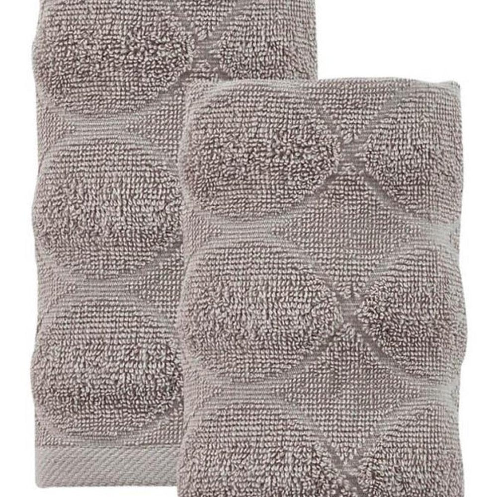 Set of Two White Geometric Turkish Cotton 16" X 30" Hand Towels