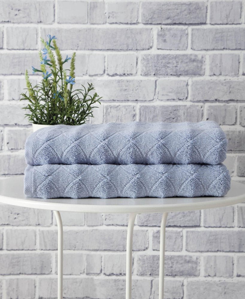 Set of Two White Geometric Turkish Cotton 27" X 54" Bath Towels