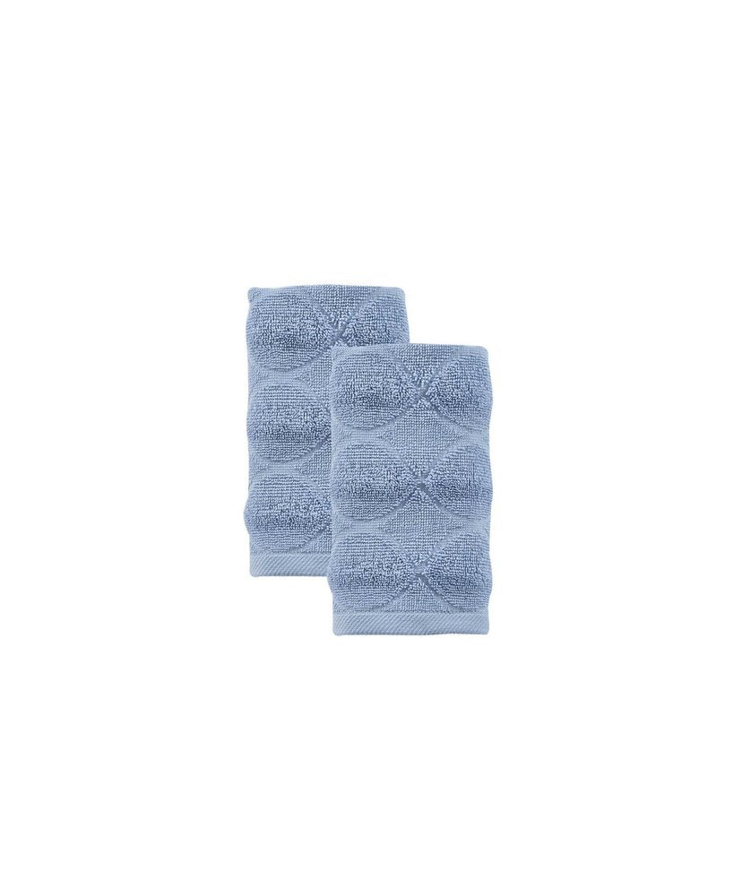 Set of Two White Geometric Turkish Cotton 16" X 30" Hand Towels
