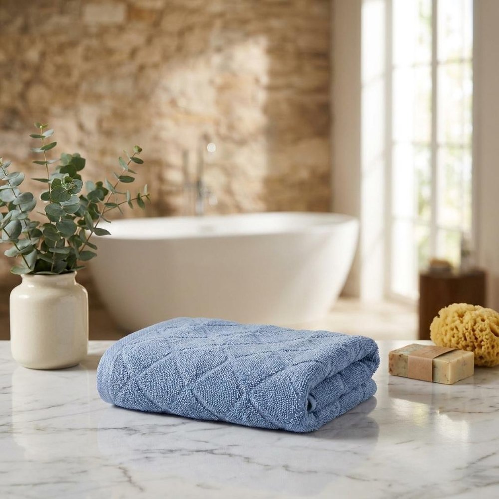Set of Two White Geometric Turkish Cotton 16" X 30" Hand Towels