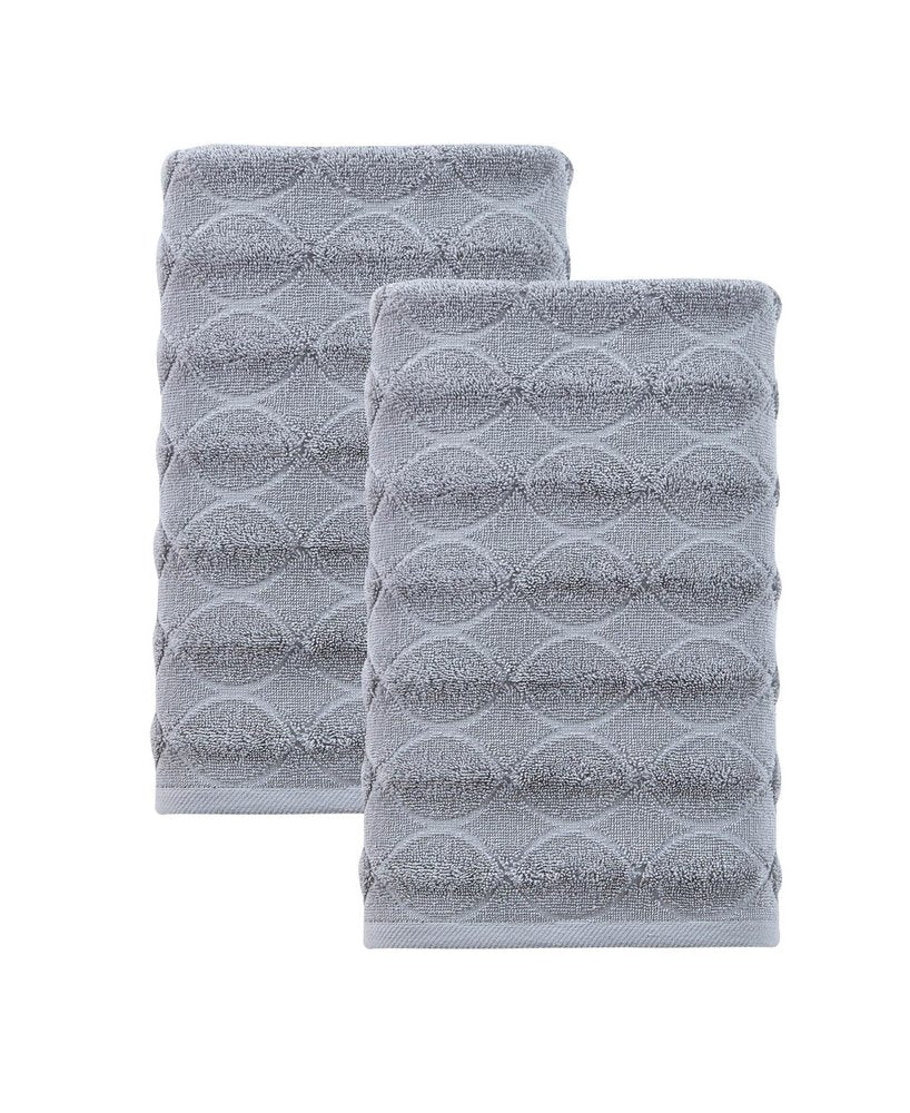Set of Two White Geometric Turkish Cotton 27" X 54" Bath Towels