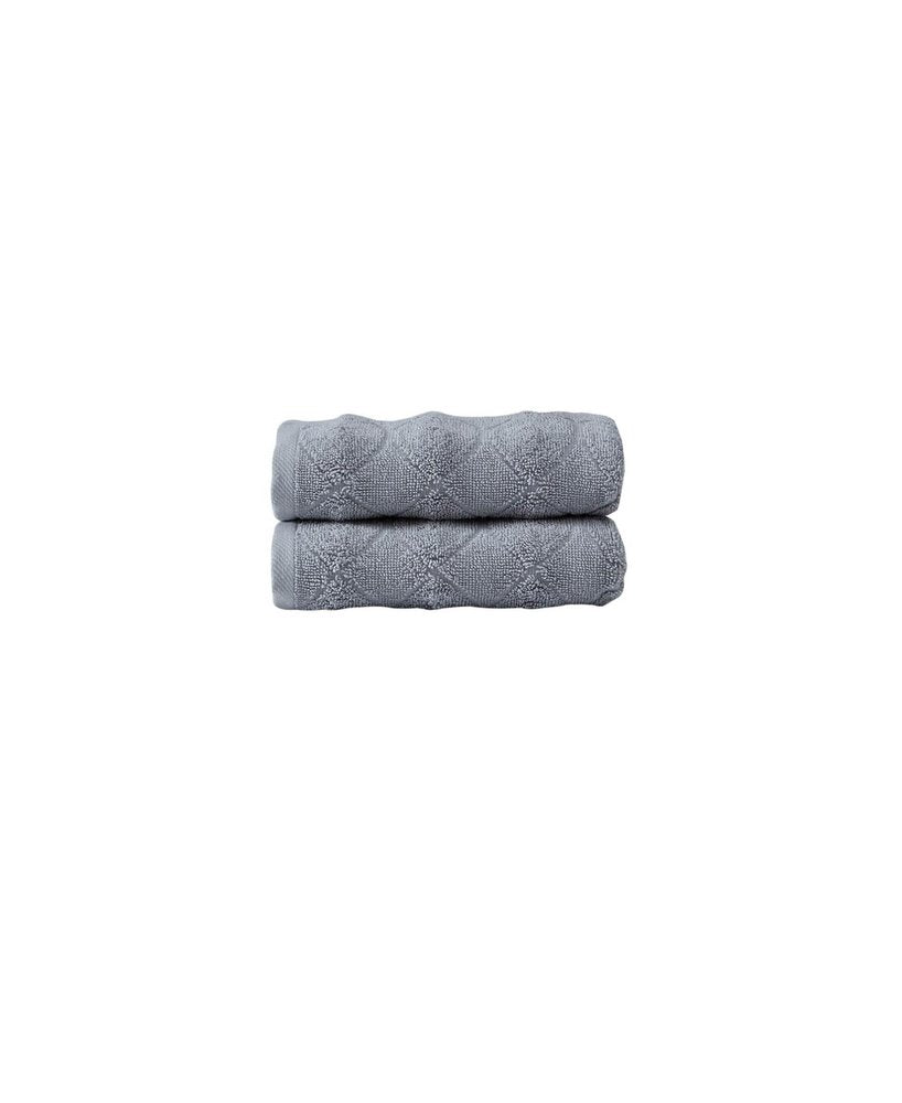 Set of Two White Geometric Turkish Cotton 16" X 30" Hand Towels
