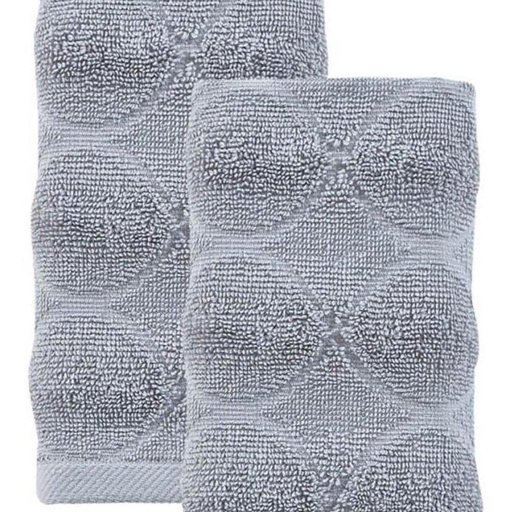 Set of Two White Geometric Turkish Cotton 16" X 30" Hand Towels