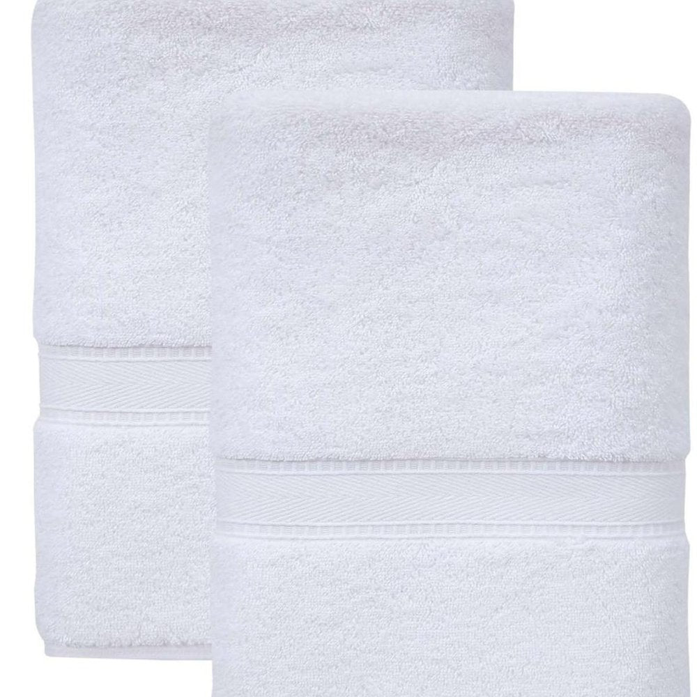 Set of Two White Turkish Cotton 27" X 54" Bath Towels