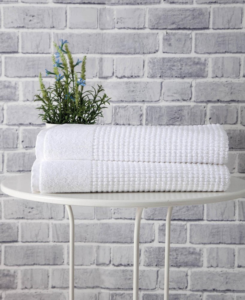 Set of Two White Polka Dots Turkish Cotton 27" X 54" Bath Towels
