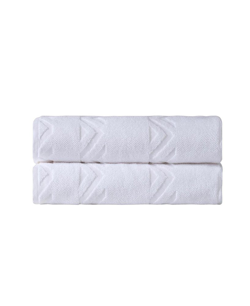 Set of Two White Geometric Turkish Cotton 27" X 54" Bath Towels