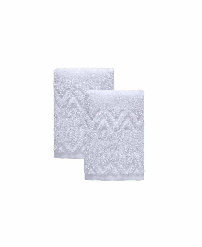 Set of Two White Geometric Turkish Cotton 16" X 30" Hand Towels