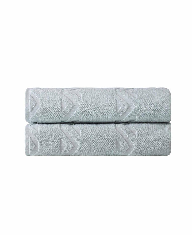 Set of Two White Geometric Turkish Cotton 40" X 70" Bath Sheet