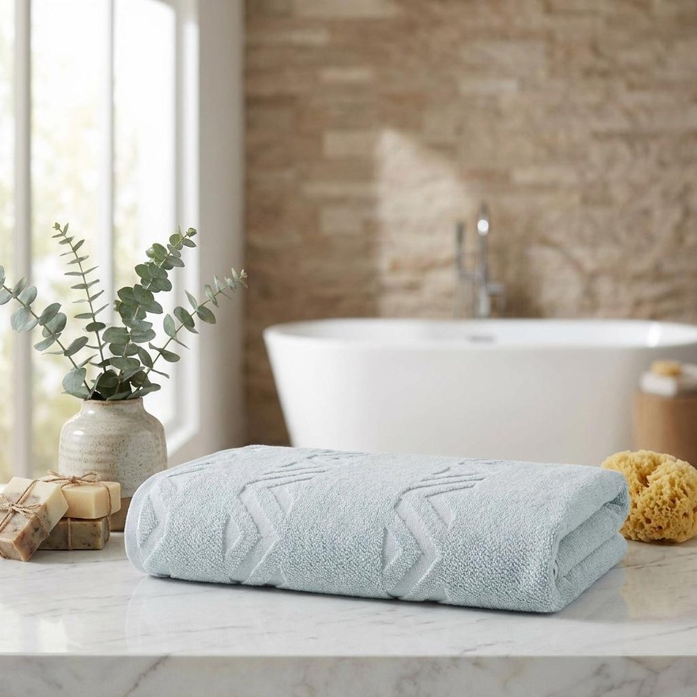 Set of Two White Geometric Turkish Cotton 27" X 54" Bath Towels