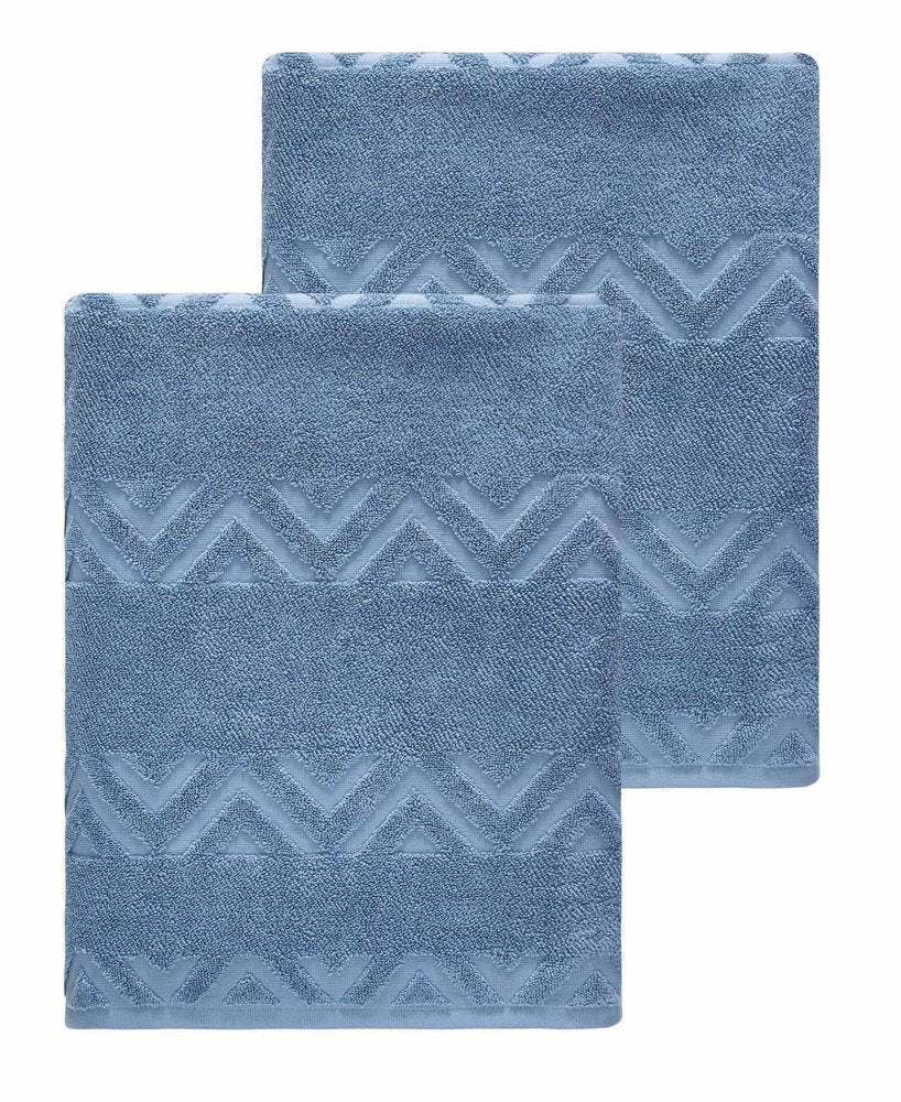 Set of Two White Geometric Turkish Cotton 40" X 70" Bath Sheet
