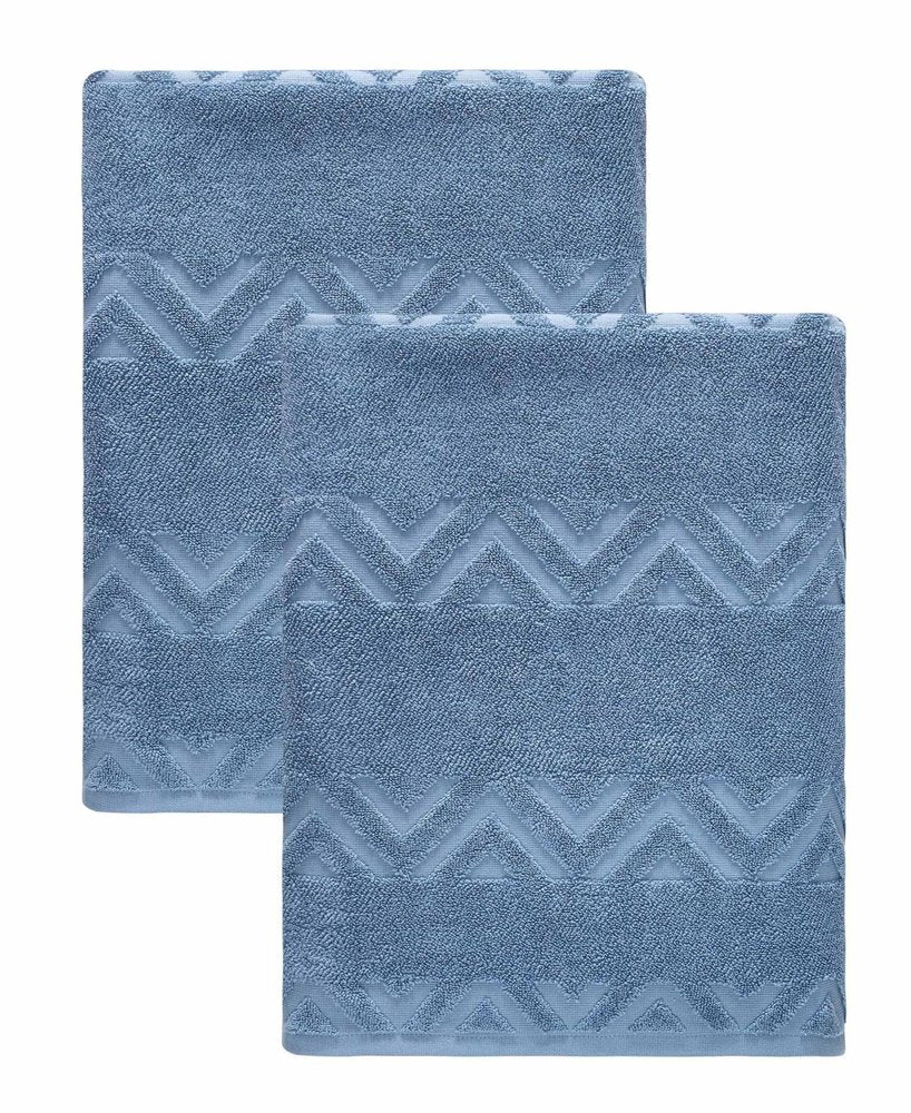 Set of Two White Geometric Turkish Cotton 27" X 54" Bath Towels