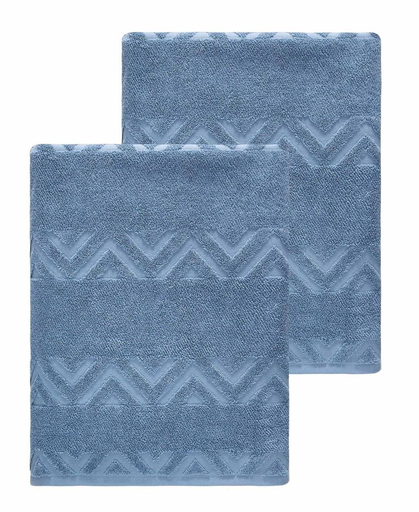 Set of Two White Geometric Turkish Cotton 27" X 54" Bath Towels