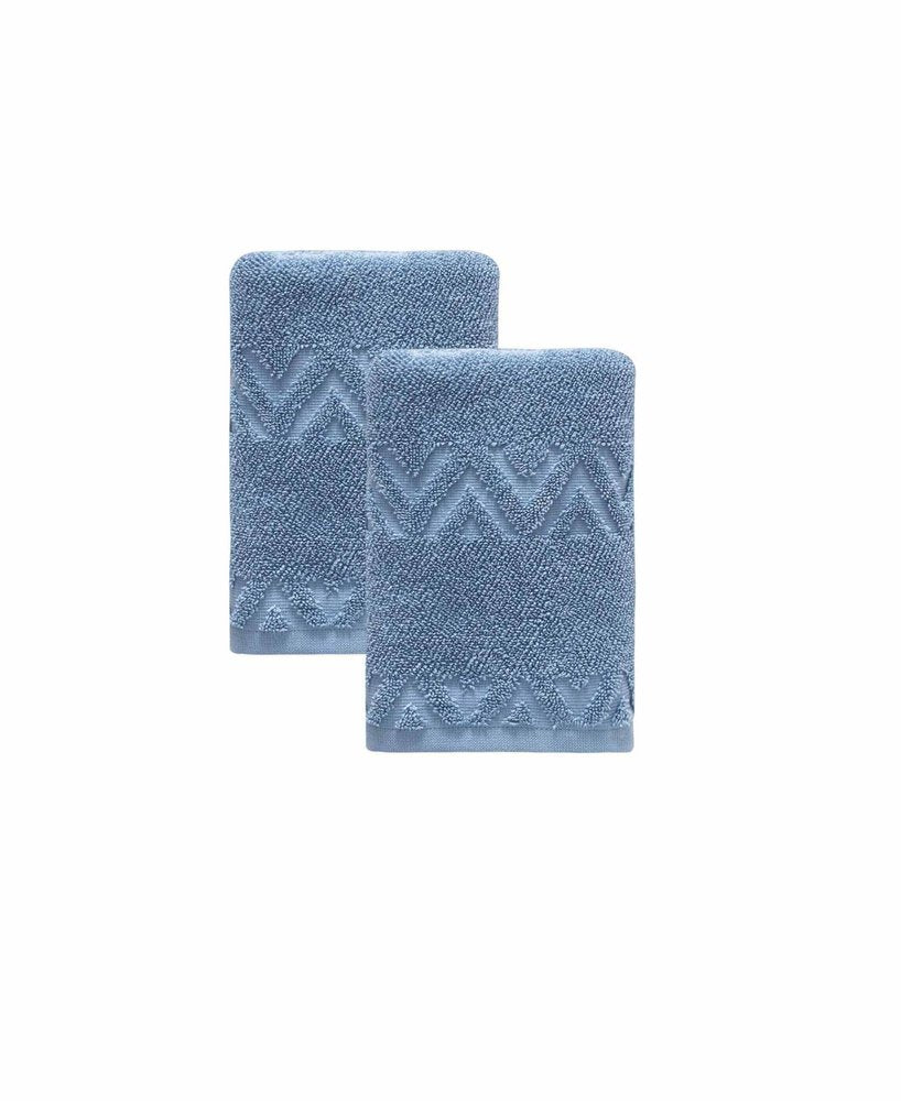 Set of Two White Geometric Turkish Cotton 16" X 30" Hand Towels
