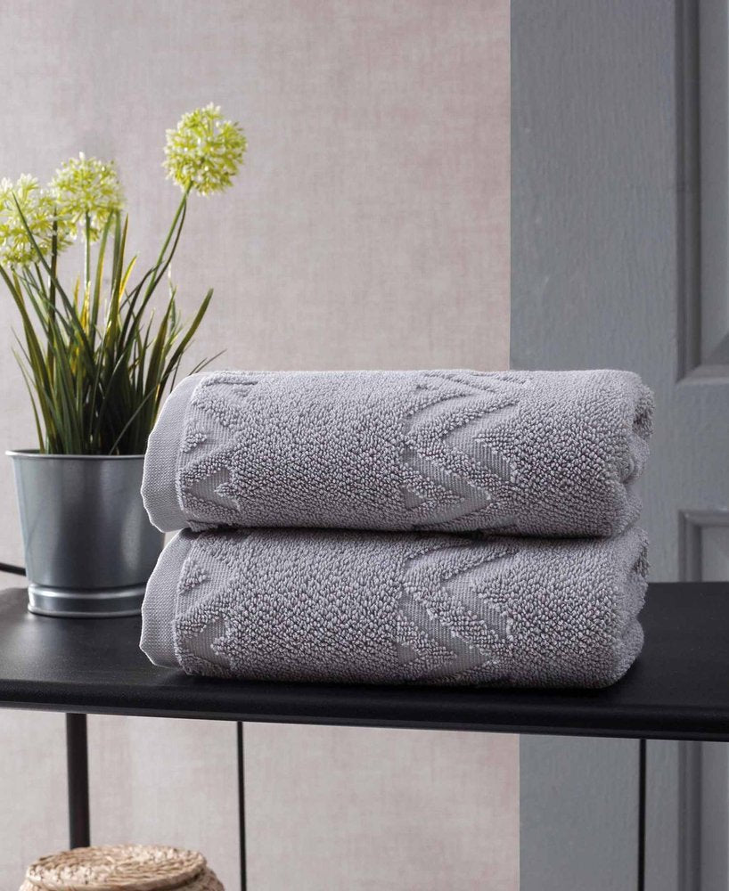Set of Two White Geometric Turkish Cotton 16" X 30" Hand Towels
