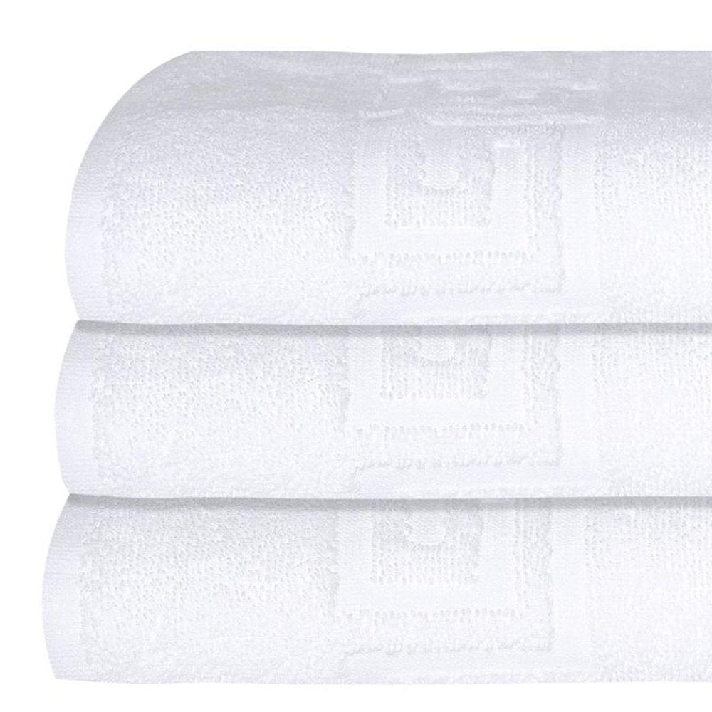 Set of Three White Greek Key Turkish Cotton 40" X 60" Bath Sheet