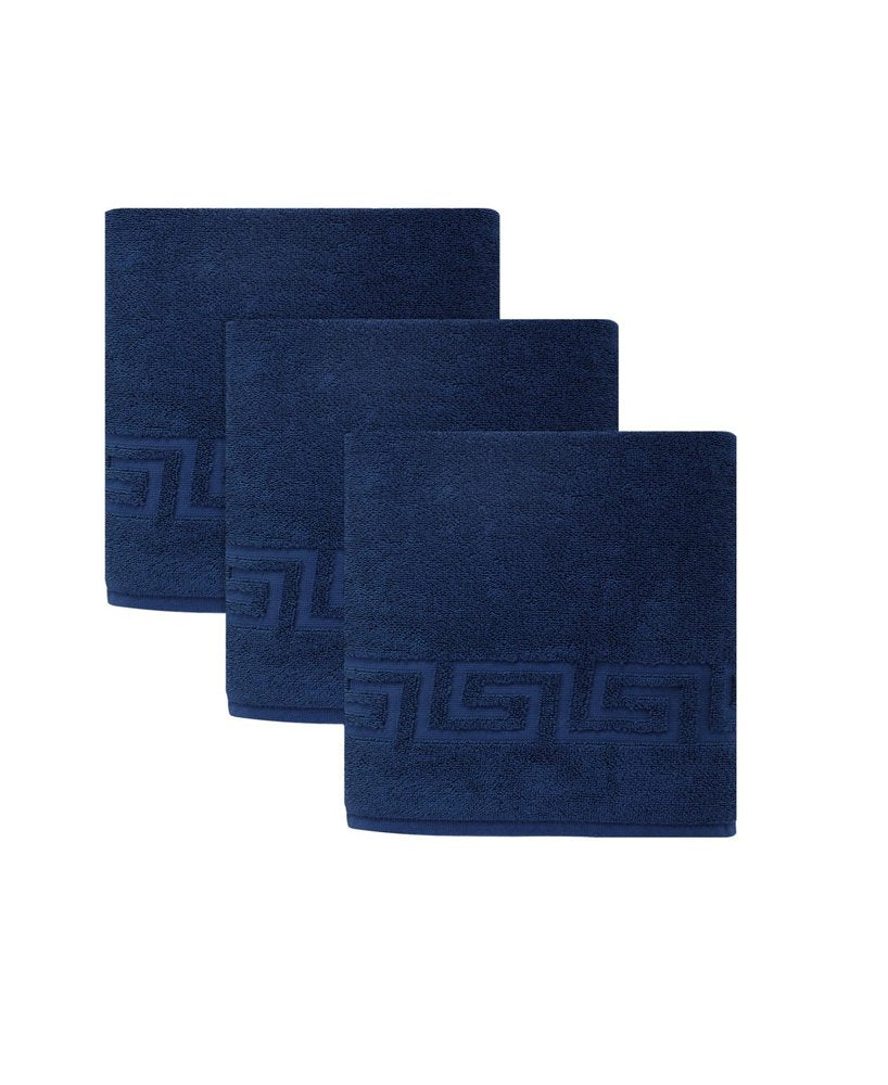 Set of Three White Greek Key Turkish Cotton 40" X 60" Bath Sheet