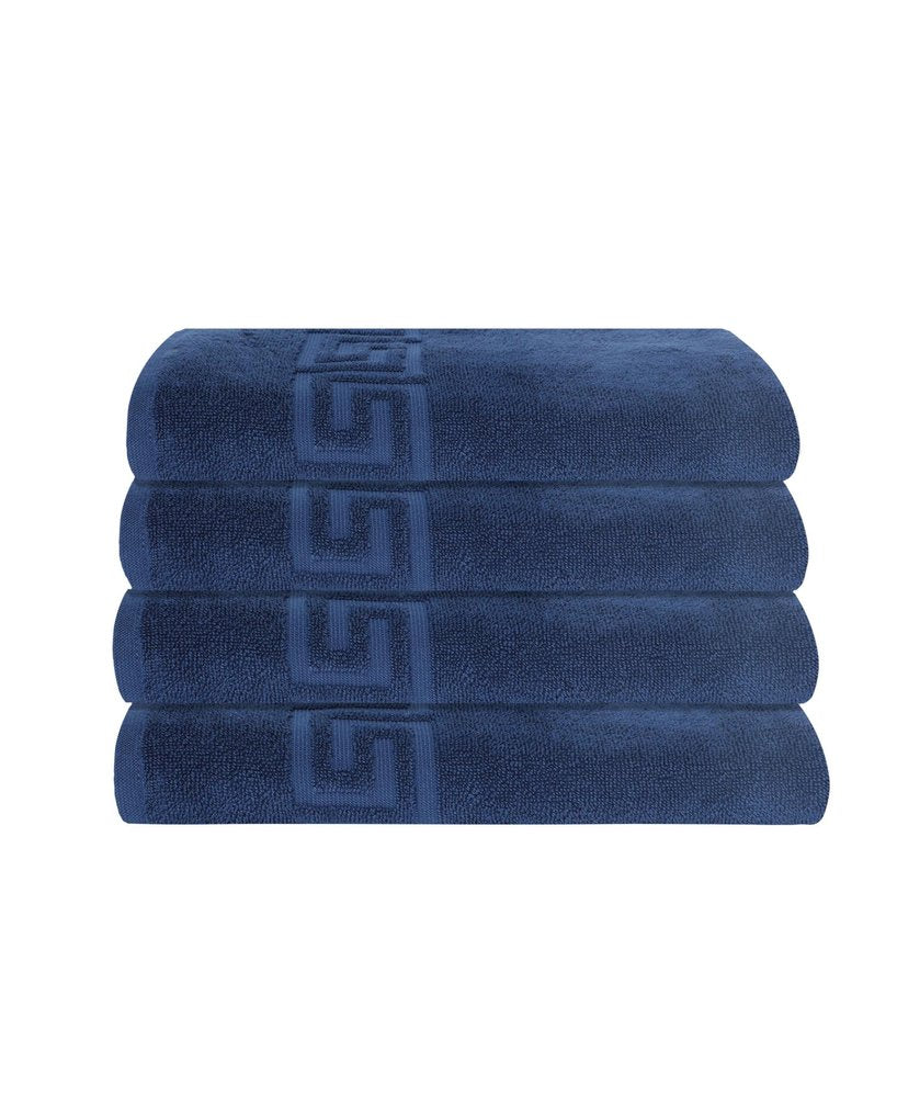 Set of Four White Greek Key Turkish Cotton 40" X 60" Bath Sheet