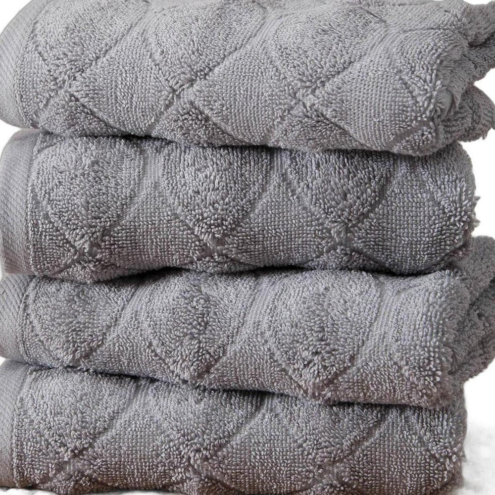 Set of Four White Geometric Turkish Cotton 16" X 30" Hand Towels